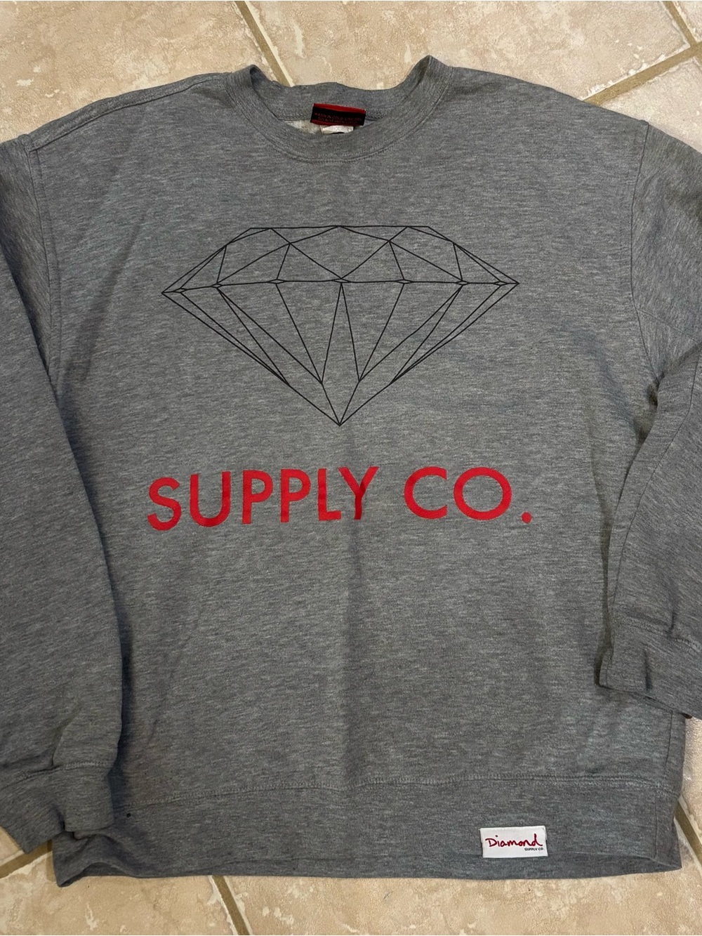 Diamond Supply Co. Gray Crewneck Sweater with Red Logo